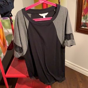 Black and gray T-shirt with net sleeves